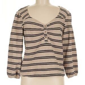 Fat Face Tan Striped Henley Top 3/4 Sleeves 100% Cotton Size 8 (US)